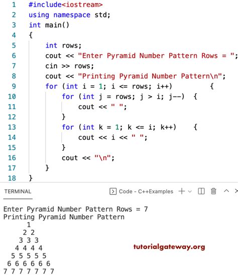 c++ number pattern programs|Pattern Programs in C [Star *, Pyramid , Number Patterns].